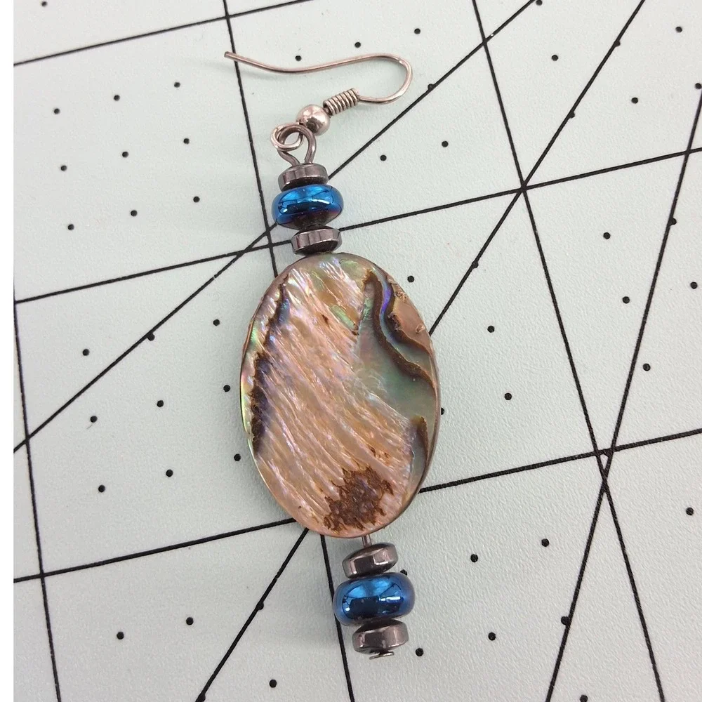 Handmade Abalone‎ Paua Shell Wire Wrapped Dangle Earrings Boho